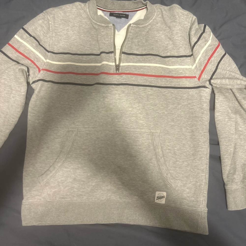 Tommy Hilfiger Red and Gray Zip Up Sweater